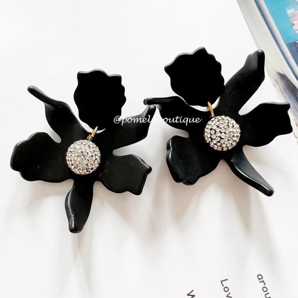 Lele Sadoughi Small Crystal Lily Earrings Jet - Picture 1 of 7